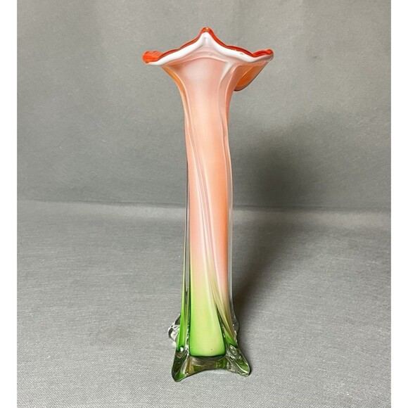 Murano Style Calla Lily Jack In the Pulpit Vase Art Glass Flower Orange Vintage - Picture 8 of 12